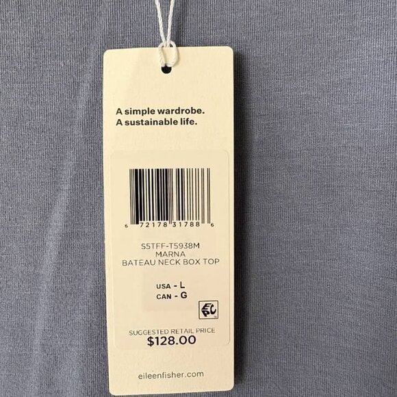 Eileen Fisher Bateau Neck Box Top Marina Blue- SZ L-NWT - Picture 4 of 5